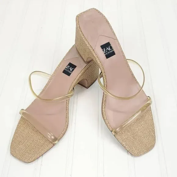 ZAC Zac Posen  US 9.5  Block Heels Saint Slide Sandals in Cashew Fabric - Picture 2 of 10